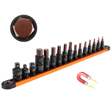 SEDY 16-Piece Metric Hex Bit Socket Set with Magnetic Rail and CR-V Sockets