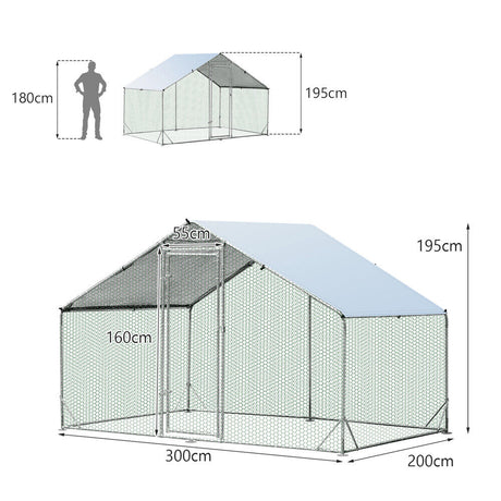 Sturdy walk-in chicken coop with hexagonal mesh and oxford cover, available in sizes 3x2m, 3x4m, 3x6m, providing safe and comfortable shelter for various poultry.