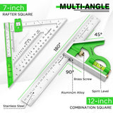 SWANLAKE 4-piece rafter and combination square tool set with ruler and spirit level for woodworking