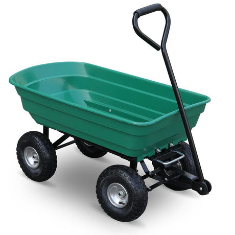 HORUSDY heavy-duty poly pull dump cart with 250kg load capacity, large pneumatic wheels, and easy tipping mechanism for garden and lawn work