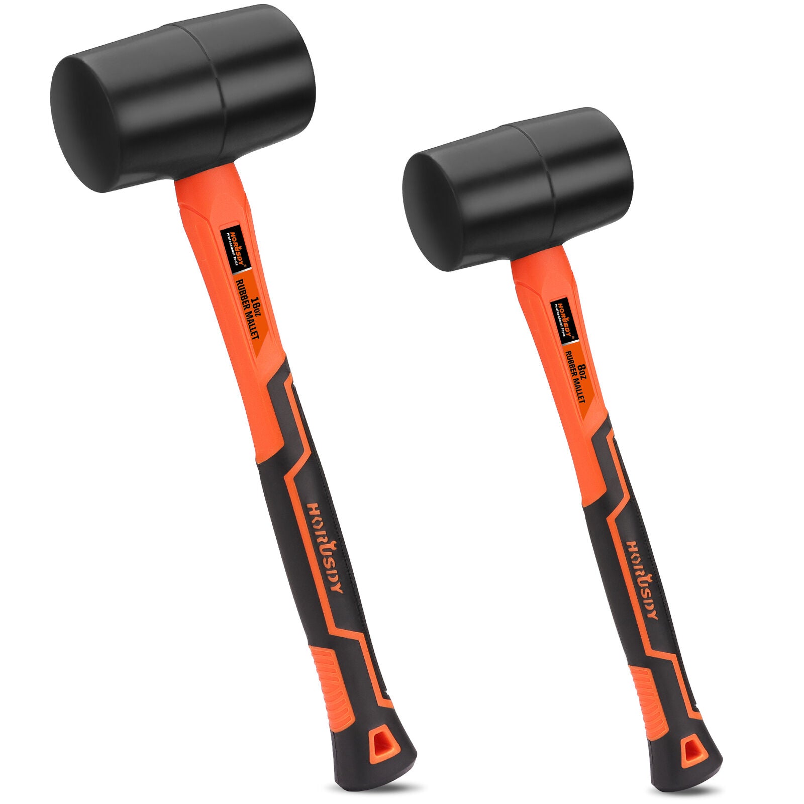 HORUSDY 2pcs Rubber Mallet Hammer Set with 8oz and 16oz Fiberglass Handles - Durable, Shock Absorbing, Wear-Resistant, Ideal for Woodworking and Camping