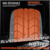 108-piece heavy duty tire repair kit with T-handle tools, pliers, utility knife, and tire plugs in a bright orange case"