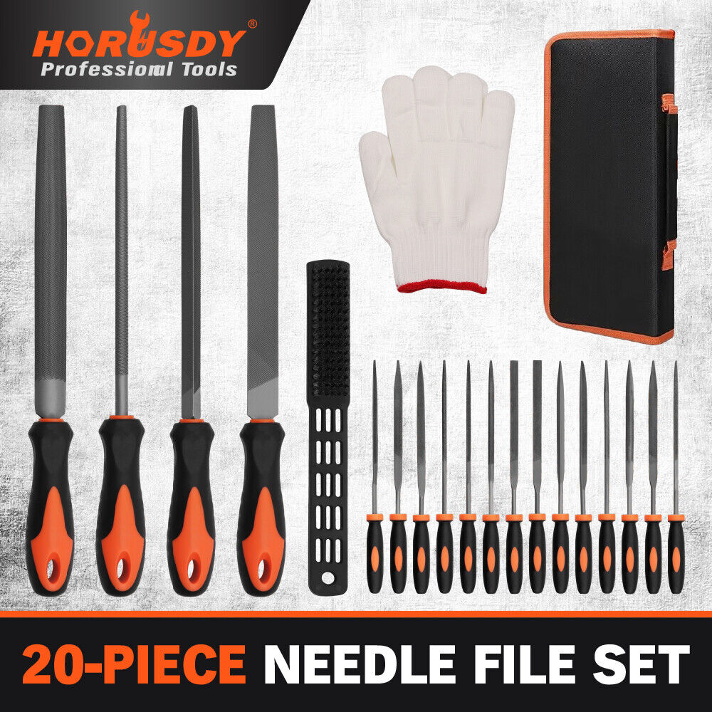 HORUSDY 20Pcs Metal File Set Needle Files Sandpaper Working Gloves Woodworking