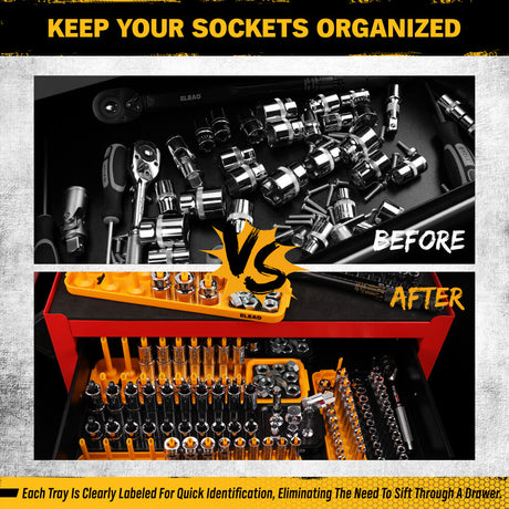 "ELEAD Magnetic Socket Organizer Tray Set for Efficient Tool Storage and Wall Mounting