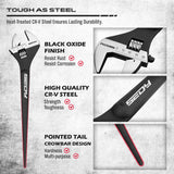 13-piece adjustable wrench set with heavy-duty Cr-V steel, laser-etched scale, rust-resistant finish, and crowbar design.