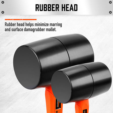 HORUSDY 2pcs Rubber Mallet Hammer Set with 8oz and 16oz Fiberglass Handles - Durable, Shock Absorbing, Wear-Resistant, Ideal for Woodworking and Camping