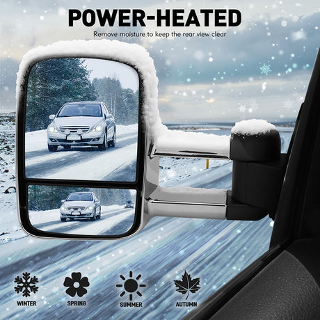 HORUSDY Power-Heated Telescoping Chrome Towing Mirrors with Adjustable Convex Lens for Pickup Trucks