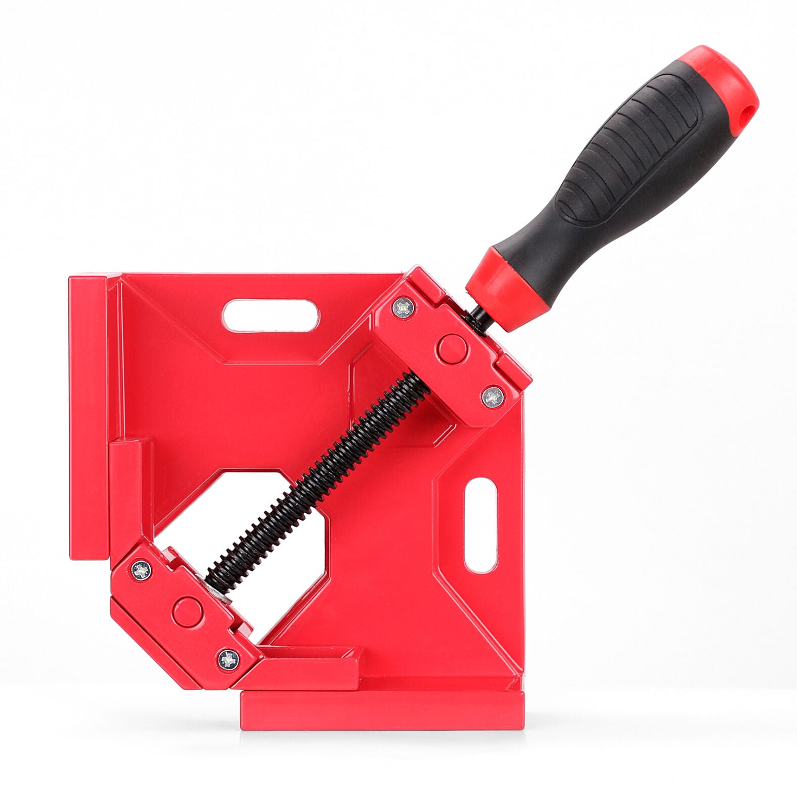 Red SEDY 90-degree corner clamp tool with adjustable jaws for precision woodworking and welding tasks