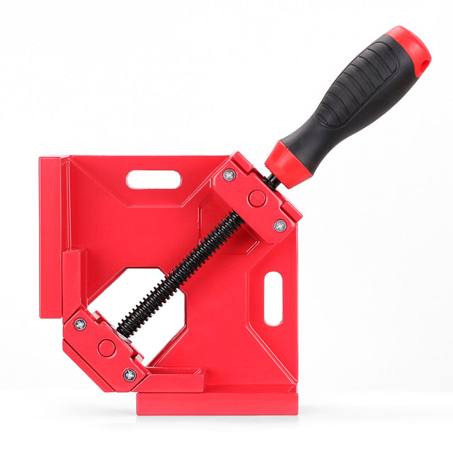 Red SEDY 90-degree corner clamp tool with adjustable jaws for precision woodworking and welding tasks