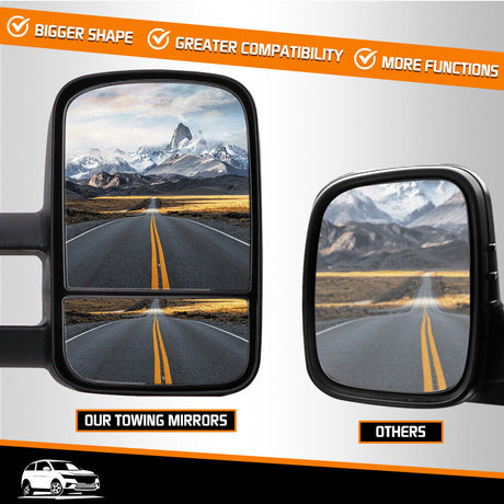 Manual fold extendable tow mirrors for Toyota Land Cruiser 70-79 series (1984-2022), dual glass with black textured finish