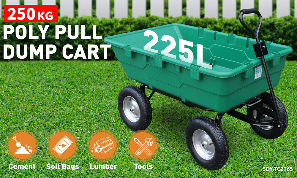 225L Poly Pull Dump Cart with 250kg Capacity, Pneumatic Tires, and Pivoting Steering by SEDY