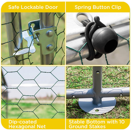 Sturdy walk-in chicken coop with hexagonal mesh and oxford cover, available in sizes 3x2m, 3x4m, 3x6m, providing safe and comfortable shelter for various poultry.