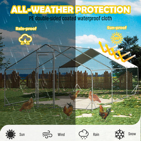 Sturdy walk-in chicken coop with hexagonal mesh and oxford cover, available in sizes 3x2m, 3x4m, 3x6m, providing safe and comfortable shelter for various poultry.