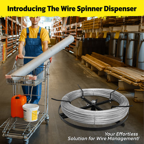 Wire spinner with 360° rotation, adjustable arms for varying coil diameters (33cm to 57cm), and 440 lbs weight capacity. Durable and stable for wire management.