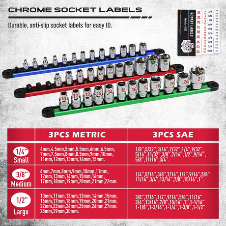 Magnetic Socket Organizer Rail Set with Adjustable Clips for Tool Storage