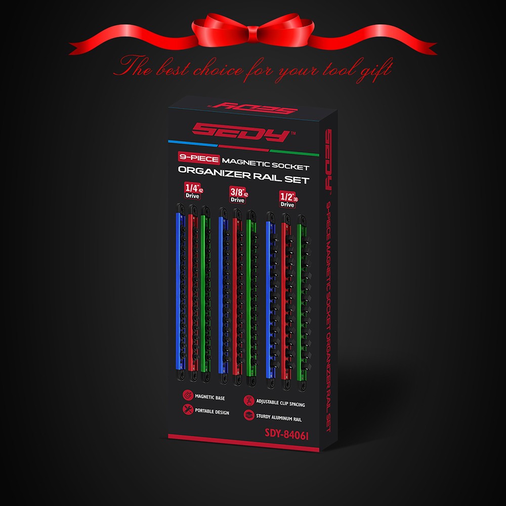 Magnetic Socket Organizer Rail Set with Adjustable Clips for Tool Storage