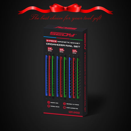 Magnetic Socket Organizer Rail Set with Adjustable Clips for Tool Storage