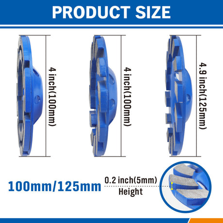High-Durability Diamond Coated Grinding Cup Wheel - 125mm and 100mm, Ideal for Masonry, Marble, Tile, Concrete, Granite, Ceramic