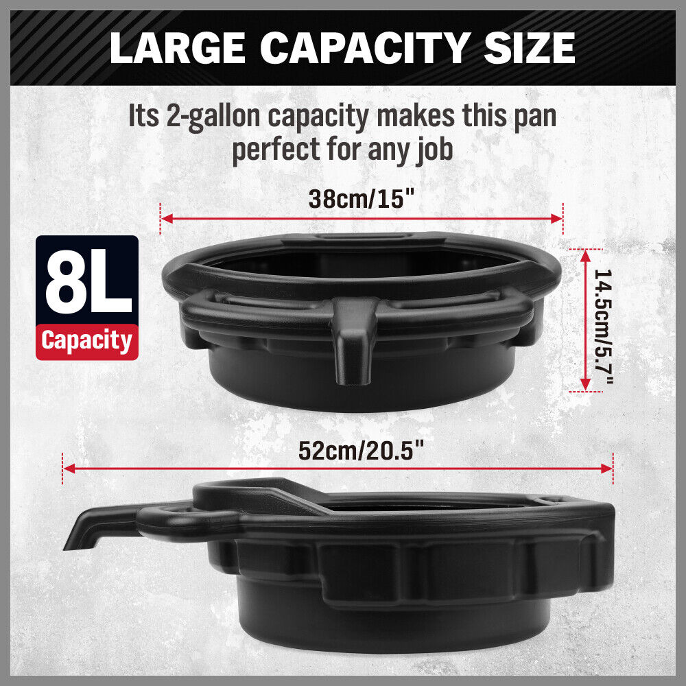 SEDY 8L Oil Change Pan Black with Portable Handle and Anti-Spill Design