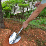 Durable stainless steel shovel for digging and gardening, with a comfortable handle and efficient digging capability, ideal for outdoor and landscaping tasks