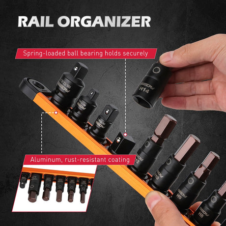 SEDY 16-Piece Metric Hex Bit Socket Set with Magnetic Rail and CR-V Sockets