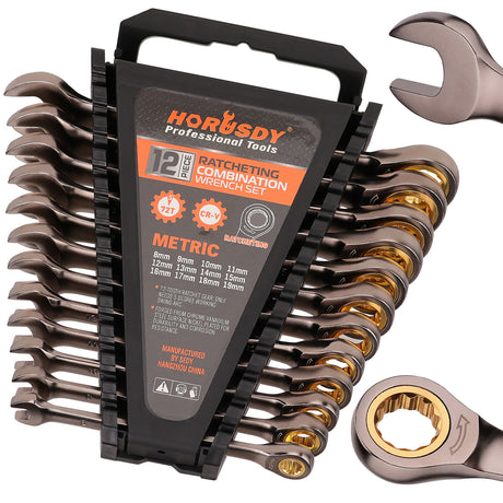 HORUSDY Metric Ratchet Spanner Set Nickel Plated Ratchet Spanners