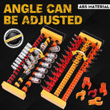 The HORUSDY 2-Pack Socket Rail and Screwdriver Bit Holder Set is made from durable ABS material, designed to hold 75 bits and 42 sockets. Suitable for organizing 1/4", 3/8", and 1/2" drive tools. Features spring-loaded ball bearings for secure socket storage and easy portability for workshops and garages.