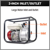 Gasoline water pump with 5.5HP engine, 30m³/h flow rate, 2-inch outlet, ideal for irrigation and high-efficiency water transfer