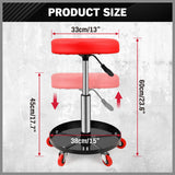 Dimensional Diagram of Red Mechanic Roller Stool with Adjustable Pneumatic Height