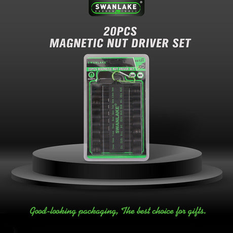 20-piece magnetic nut driver set with CR-V steel, featuring hex bit sockets and magnetic adapters, suitable for electric drills and screwdrivers