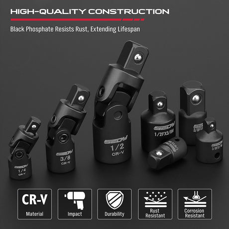 SEDY 7-piece impact socket adapter and universal joint set with magnetic rail, ideal for automotive and DIY tool storage