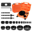 Horsdsy 24-piece hole saw kit with high carbon steel blades, including various sizes for wood, drywall, and PVC cutting, stored in a durable carrying case.