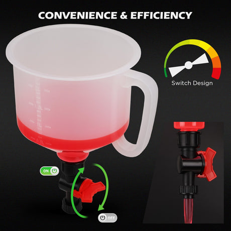 Non-spill coolant filling funnel kit with universal adapters, siphon hose pump, and precise filling features, designed for automotive and machinery use.