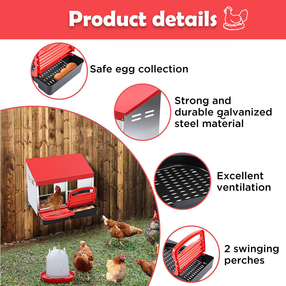 Durable galvanized steel chicken nesting box highlighting safe egg collection, ventilation, and sturdy anti-rust design.