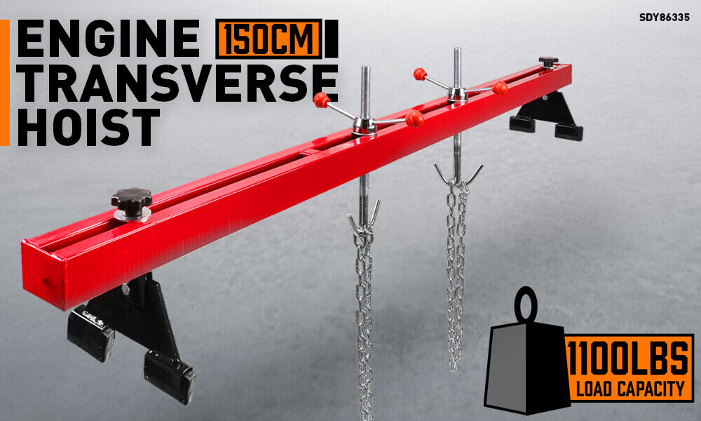 Adjustable engine support bar transverse hoist with dual steel beams and 1100LBS load capacity