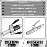 HORUSDY self-locking grease coupler with dual handle, 6-jaw reinforced design, supports M6 to M14 fittings, for high-pressure lubrication up to 14000 PSI