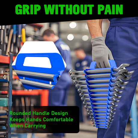 Set of four SWANLAKE magnetic wrench organisers with 15 slots each in red and blue, heavy-duty holders with strong magnets for wall or toolbox use