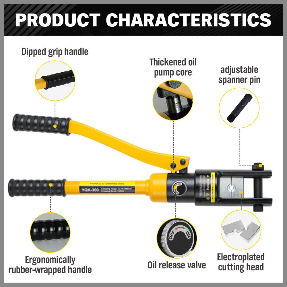 HORUSDY 12T Hydraulic Crimper Cable Lugs Wire Force Crimping Tool Kit 16-300MM