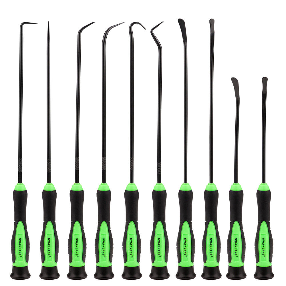 Set of 10 SWANLAKE precision mini hooks and picks with non-slip handles for automotive repair and crafting