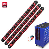 Magnetic socket organizer set with detachable trays for 1/4", 3/8", and 1/2" drive sockets. Ideal for garage tool organization.