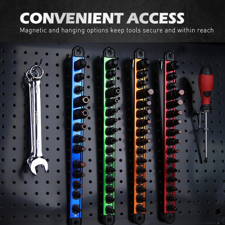 HORUSDY 13-piece triple square spline bit socket set with CR-V sockets, S2 bits, and a magnetic storage rail for mechanics and DIY use