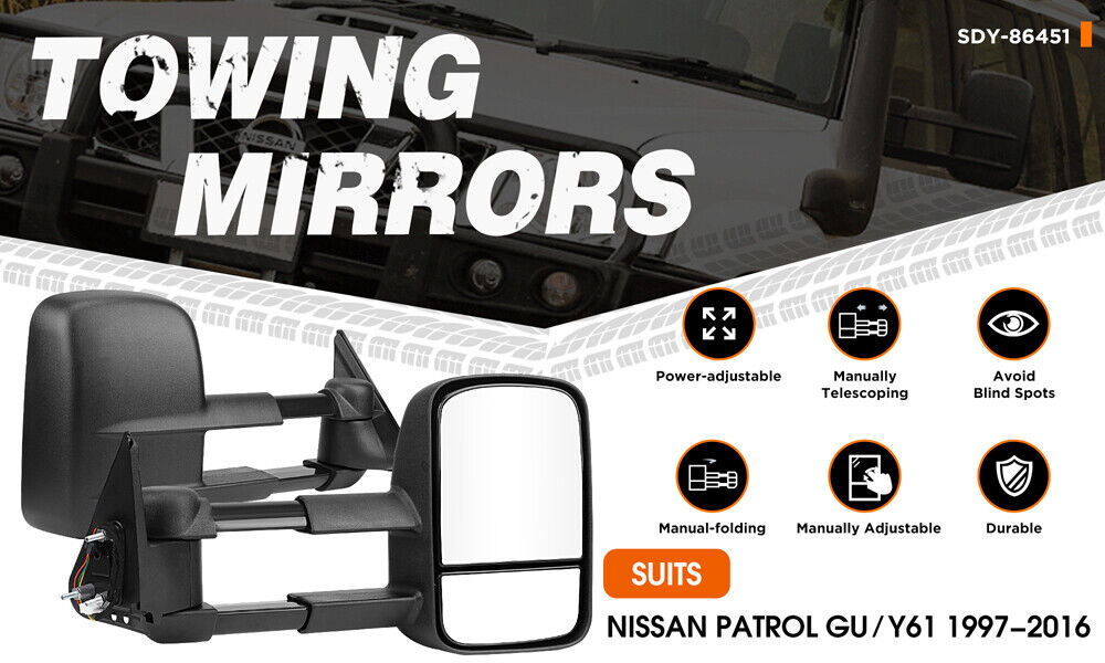 HORUSDY Front Pair Extendable Towing Mirrors for Nissan Patrol GU/Y61 1997-2016