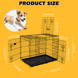 Foldable 24-inch dog cage with 3 doors, divider panel, leak-proof plastic tray, sturdy metal frame, and portable design for safe and comfortable pet housing.