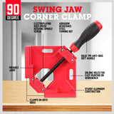 Red SEDY 90-degree corner clamp tool with adjustable jaws for precision woodworking and welding tasks