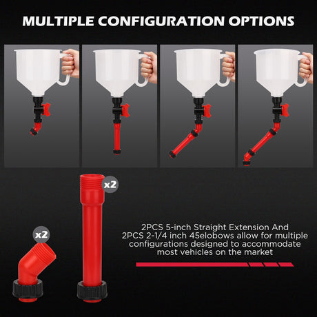 Non-spill coolant filling funnel kit with universal adapters, siphon hose pump, and precise filling features, designed for automotive and machinery use.