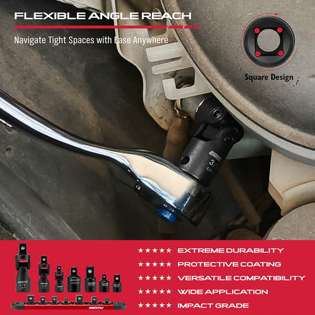 SEDY 7-piece impact socket adapter and universal joint set with magnetic rail, ideal for automotive and DIY tool storage