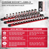 Magnetic socket organizer set with detachable trays for 1/4", 3/8", and 1/2" drive sockets. Ideal for garage tool organization.
