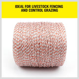 HORUSDY 1000 meter red and white high-visibility poly wire for electric fences, featuring UV-treated coating and stainless steel strands