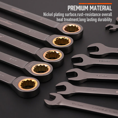 HORUSDY Metric Ratchet Spanner Set Nickel Plated Ratchet Spanners