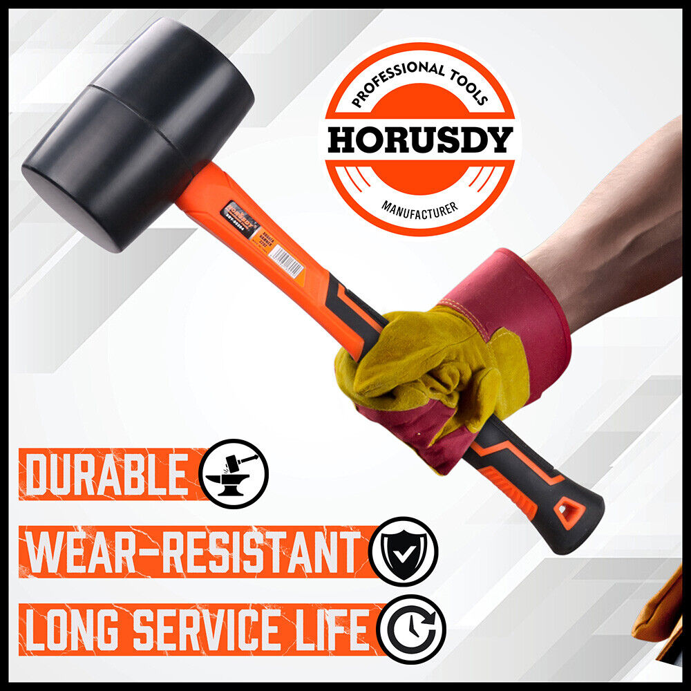 HORUSDY 16oz Rubber Double-Faced Hammer with Non-Slip Fiberglass Handle - Ideal for Tent Stakes and Woodworking